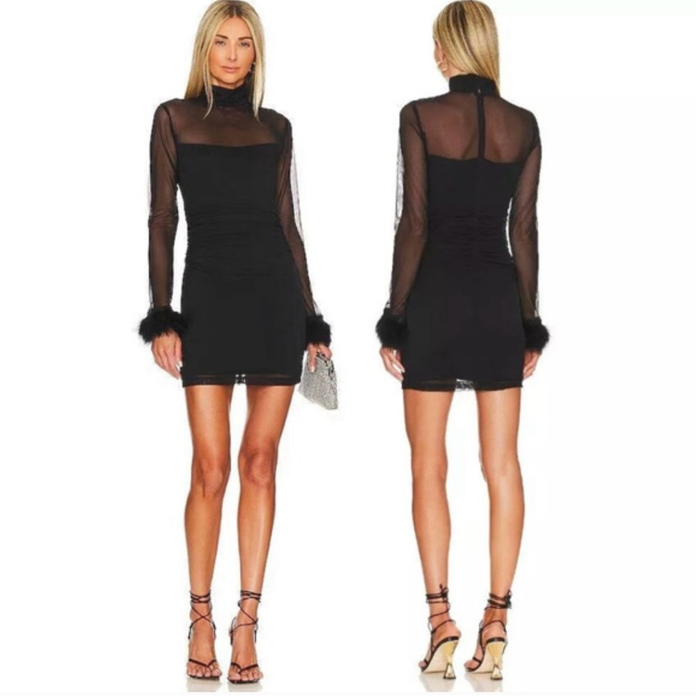 The Amanda Uprichard Vixen Mesh Ostrich Feather Mini Dress Sz Small $238